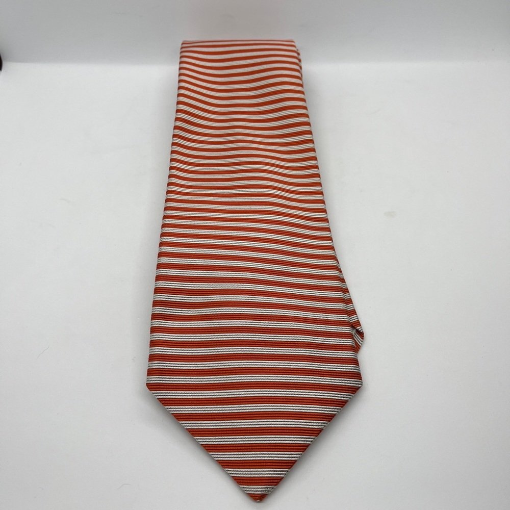 Brooks Brothers Vintage Silk Tie Orange and Gray Stripe Made In USA